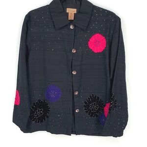 Choices S Black Silk Blend Floral Embellished Button Front Jacket